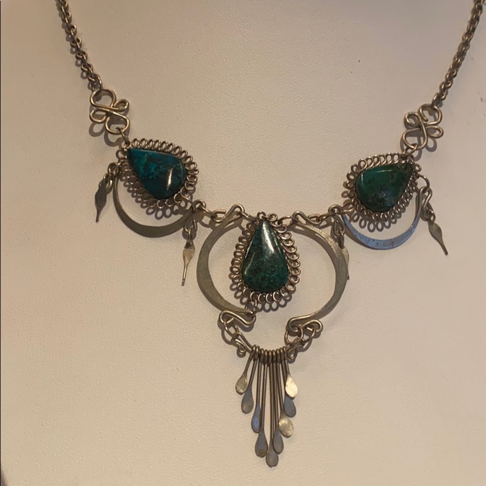 Malachite Artisan Necklace Silver Statement - image 1